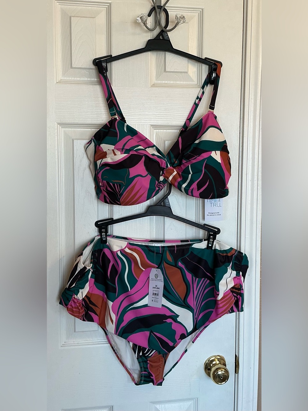 NWT Time & Tru Womens Multi Print 2 pc Bikini Top High Waist Bottom 3X (24W-26W)